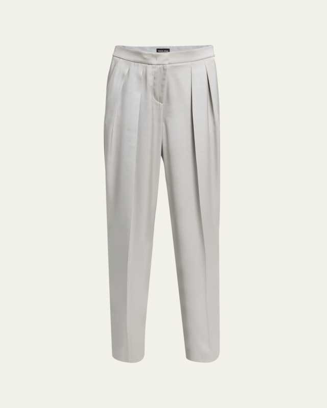 Pleated Skinny Leg Silk Trousers
